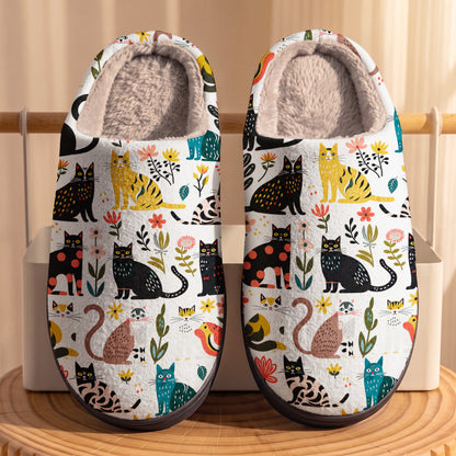 Cat Fleece Lined Slippers Whimsical Cats