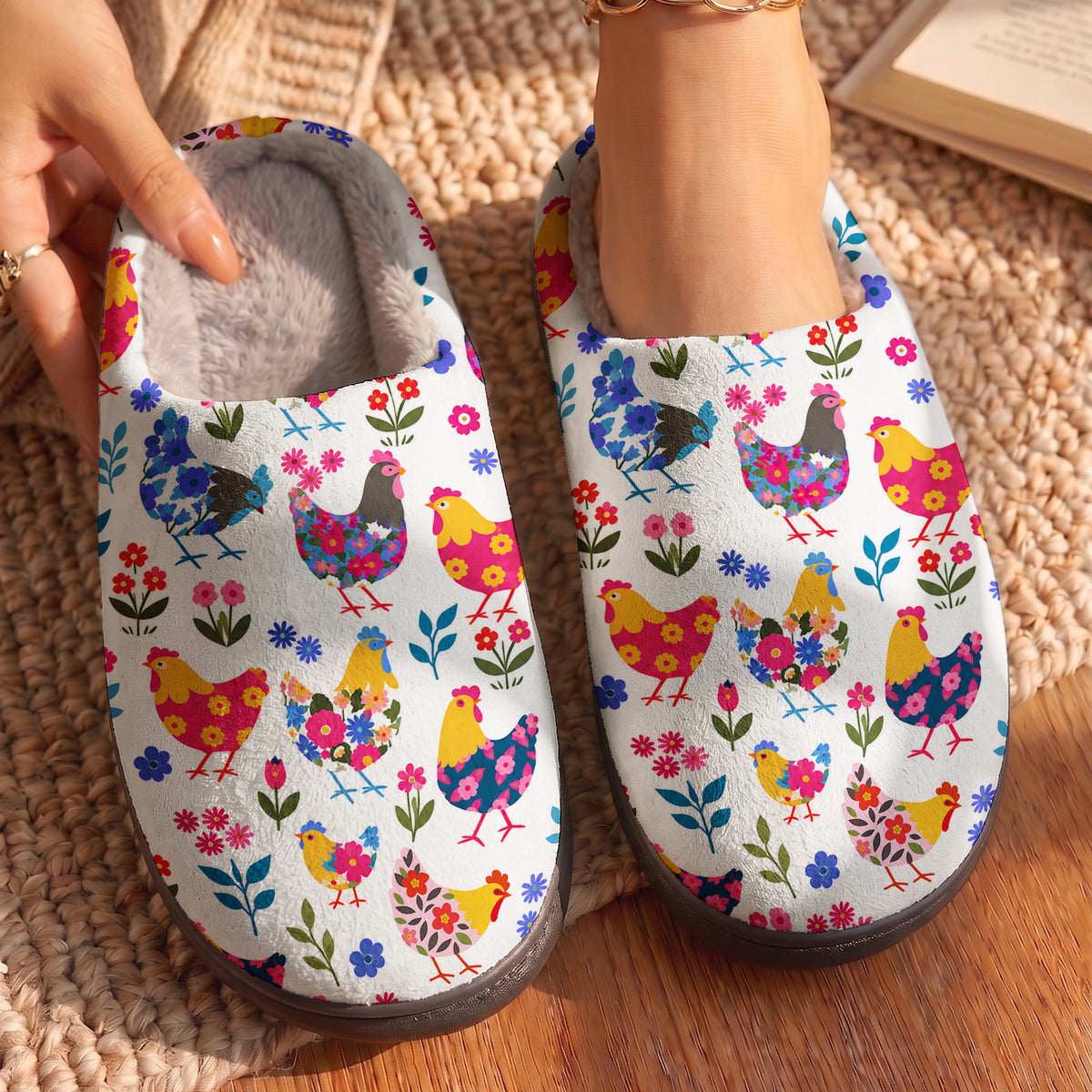 Chicken Fleece Lined Slippers Sweet Chicken Garden