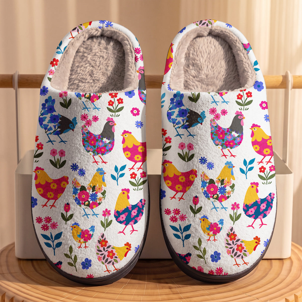Chicken Fleece Lined Slippers Sweet Chicken Garden