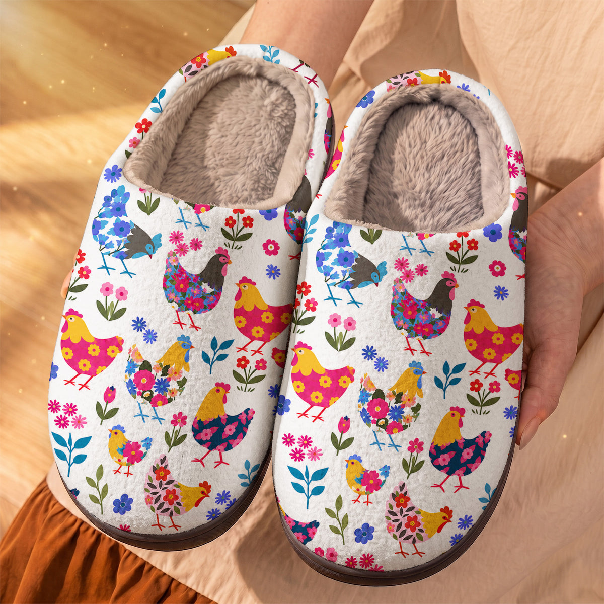 Chicken Fleece Lined Slippers Sweet Chicken Garden