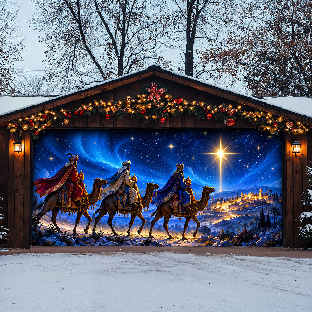 God Garage Door Banner Decoration – Three Kings Under the Christmas Star
