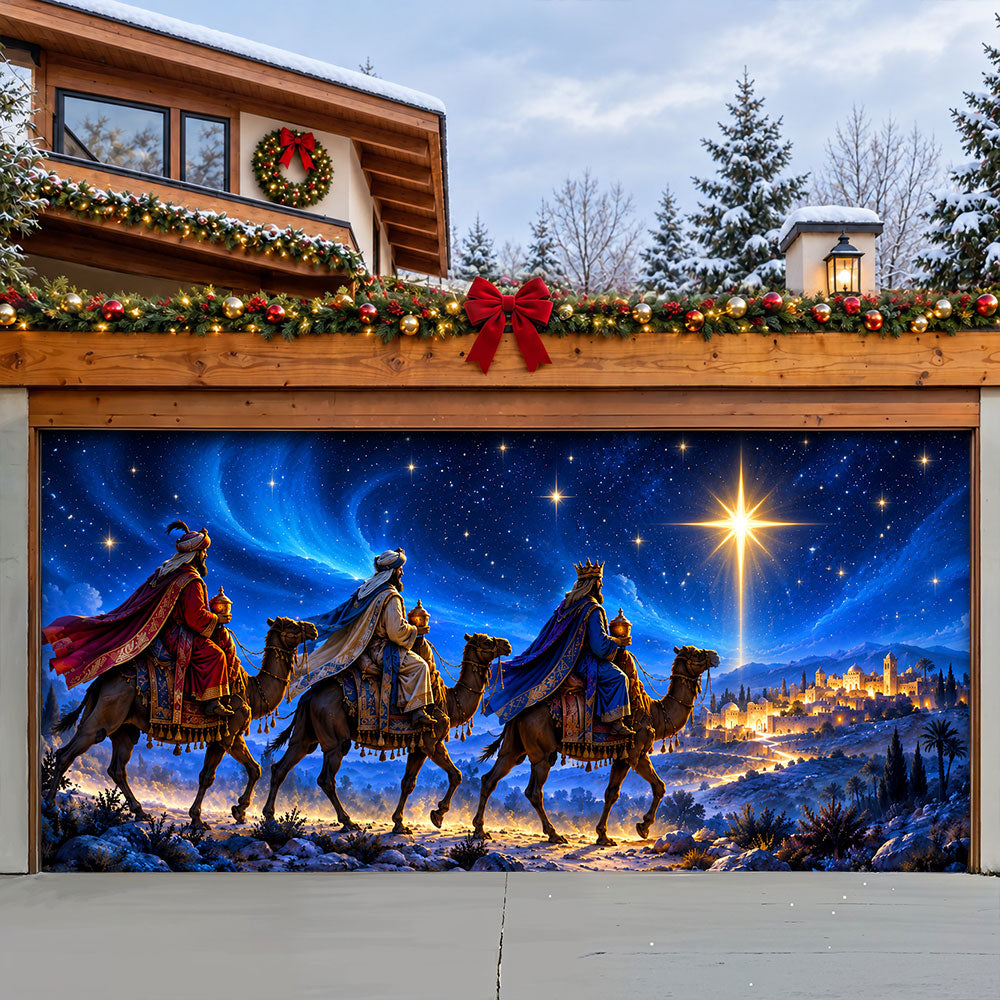 God Garage Door Banner Decoration – Three Kings Under the Christmas Star