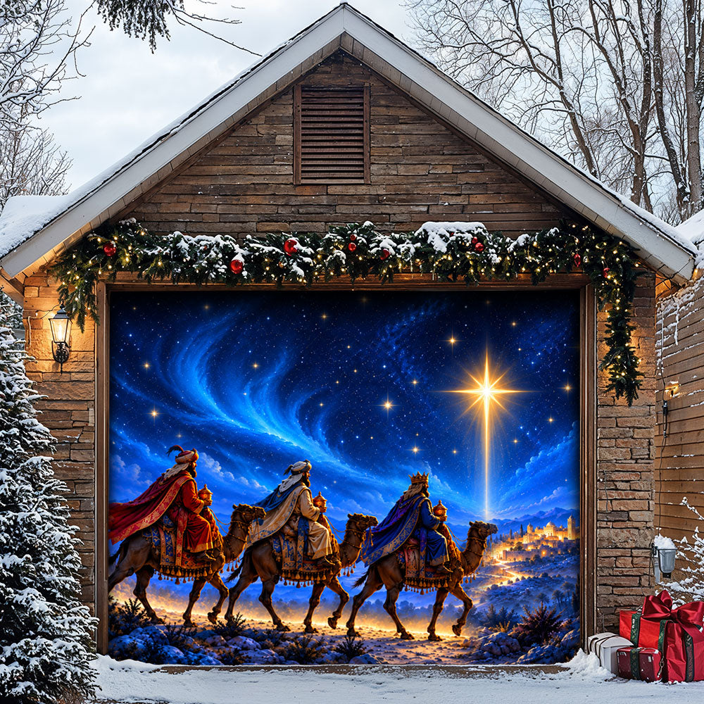 God Garage Door Banner Decoration – Three Kings Under the Christmas Star