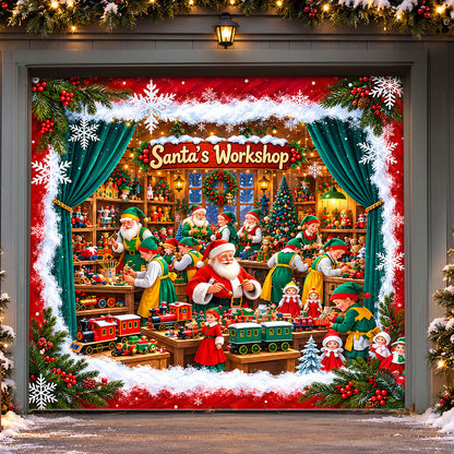 Christmas Garage Door Banner Decoration – Santa’s Magical Toy Workshop