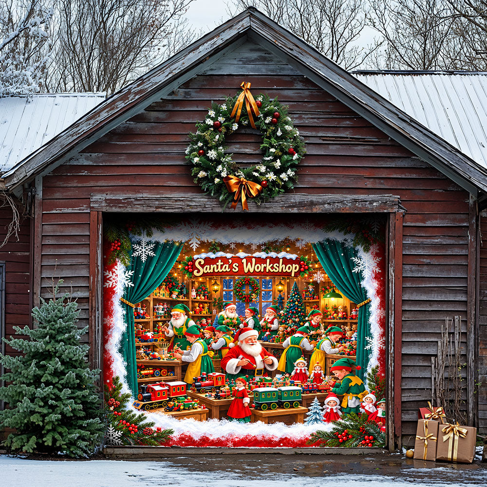 Christmas Garage Door Banner Decoration – Santa’s Magical Toy Workshop
