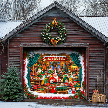 Christmas Garage Door Banner Decoration – Santa’s Magical Toy Workshop