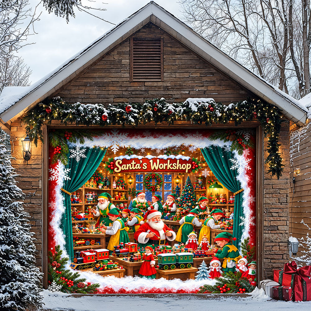 Christmas Garage Door Banner Decoration – Santa’s Magical Toy Workshop