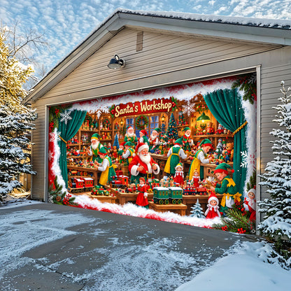 Christmas Garage Door Banner Decoration – Santa’s Magical Toy Workshop