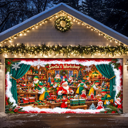 Christmas Garage Door Banner Decoration – Santa’s Magical Toy Workshop