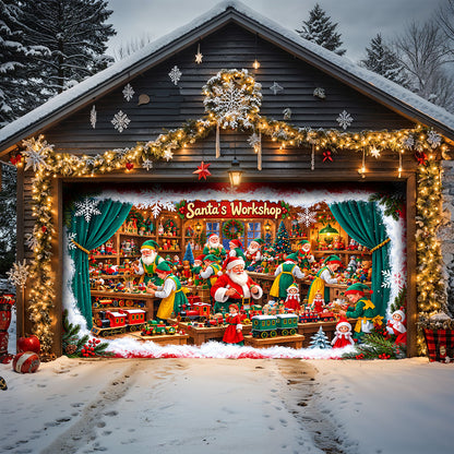 Christmas Garage Door Banner Decoration – Santa’s Magical Toy Workshop