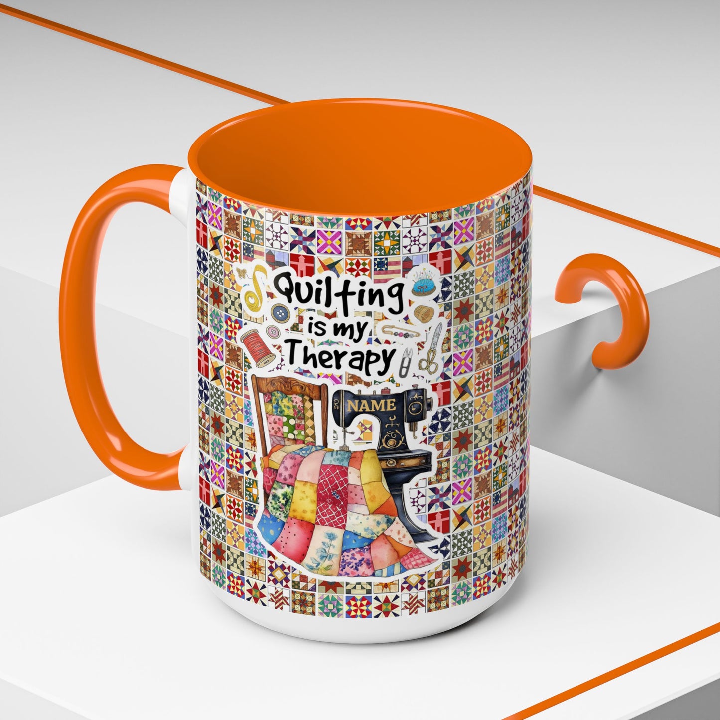 Quilting Lover Accent Mug Quilting Is My Therapy Personalized