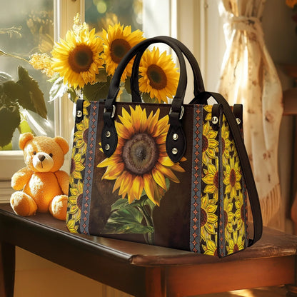 Sunflower Leather Handbag Golden Sunflower Glow
