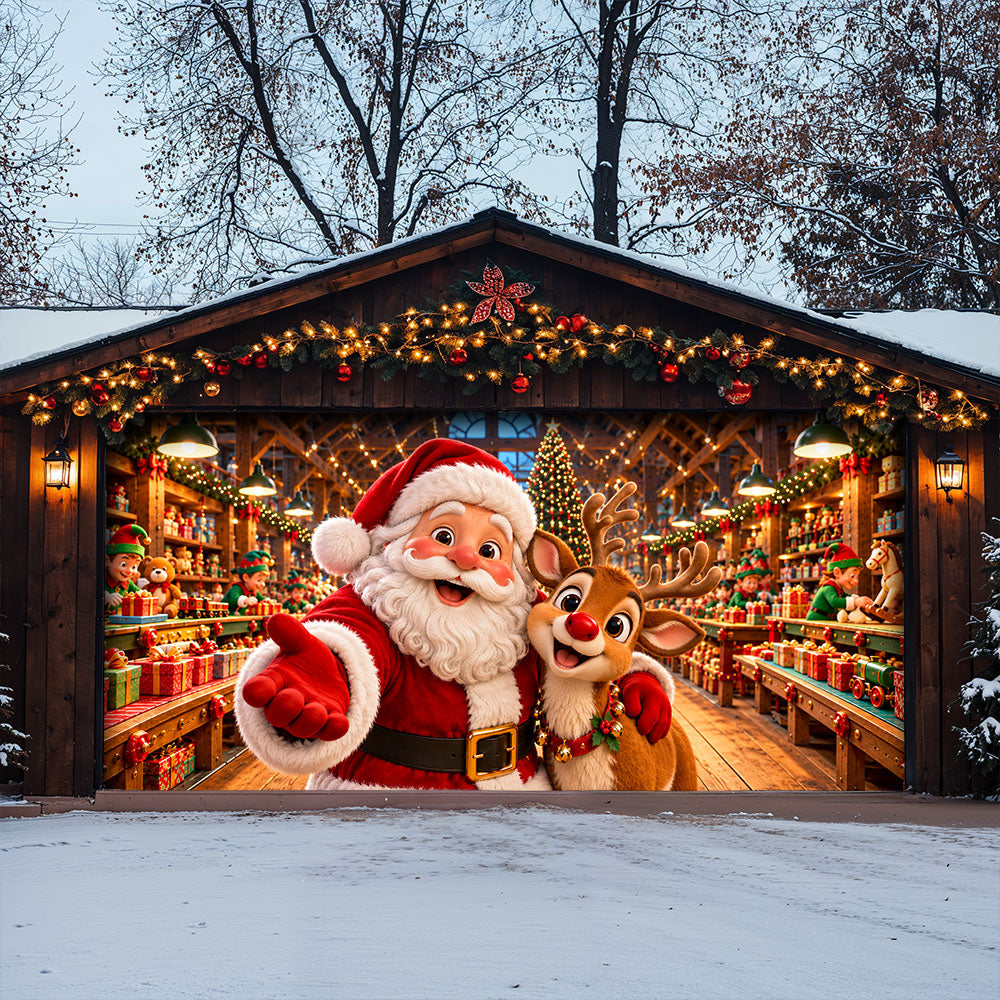 Christmas Garage Door Banner Decoration – Santa's Magical Toy Factory