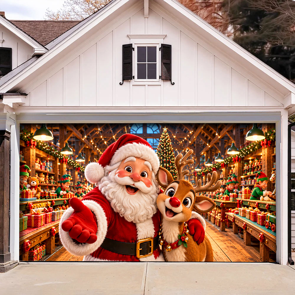 Christmas Garage Door Banner Decoration – Santa's Magical Toy Factory