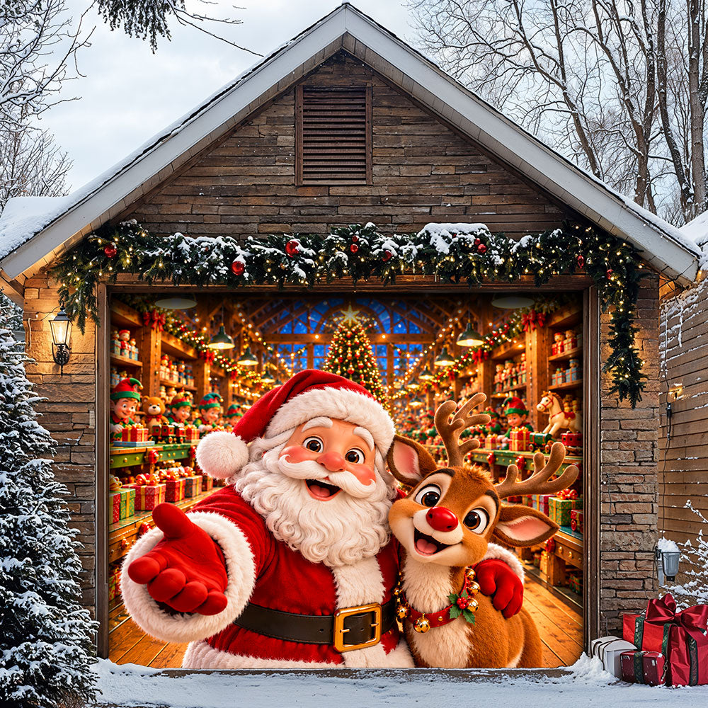 Christmas Garage Door Banner Decoration – Santa's Magical Toy Factory