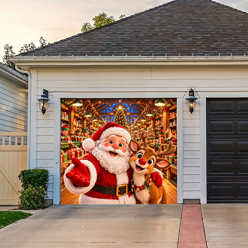 Christmas Garage Door Banner Decoration – Santa's Magical Toy Factory