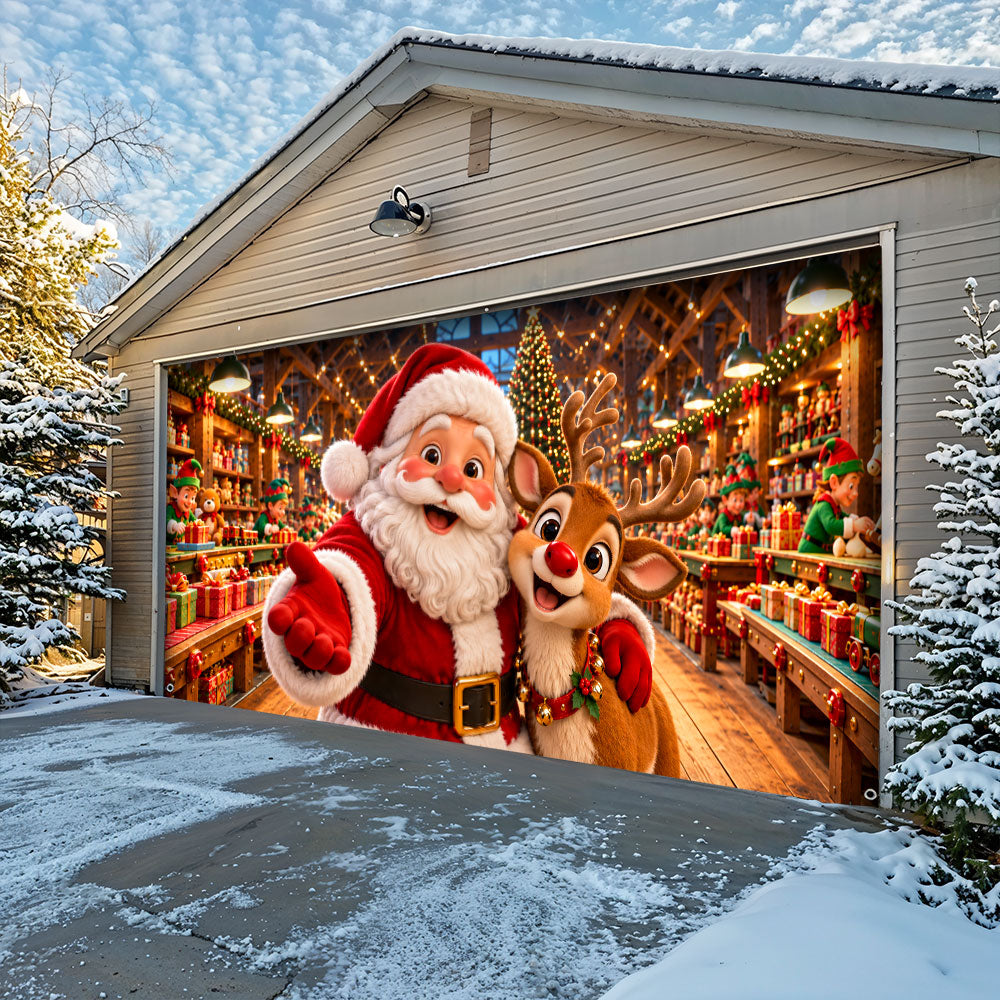 Christmas Garage Door Banner Decoration – Santa's Magical Toy Factory