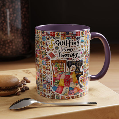 Quilting Lover Accent Mug Quilting Is My Therapy Personalized