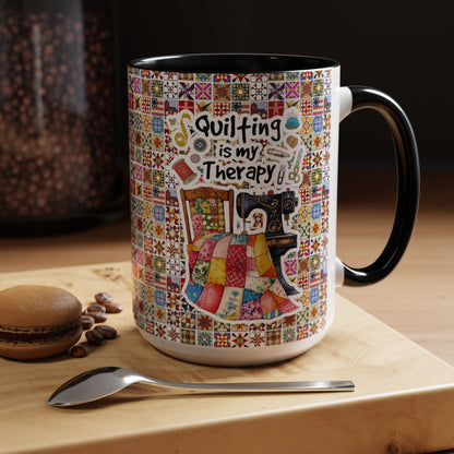 Quilting Lover Accent Mug Quilting Is My Therapy Personalized