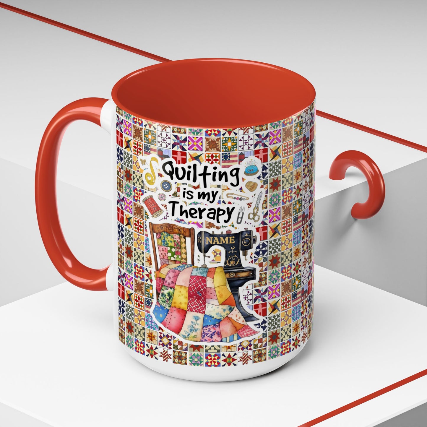 Quilting Lover Accent Mug Quilting Is My Therapy Personalized