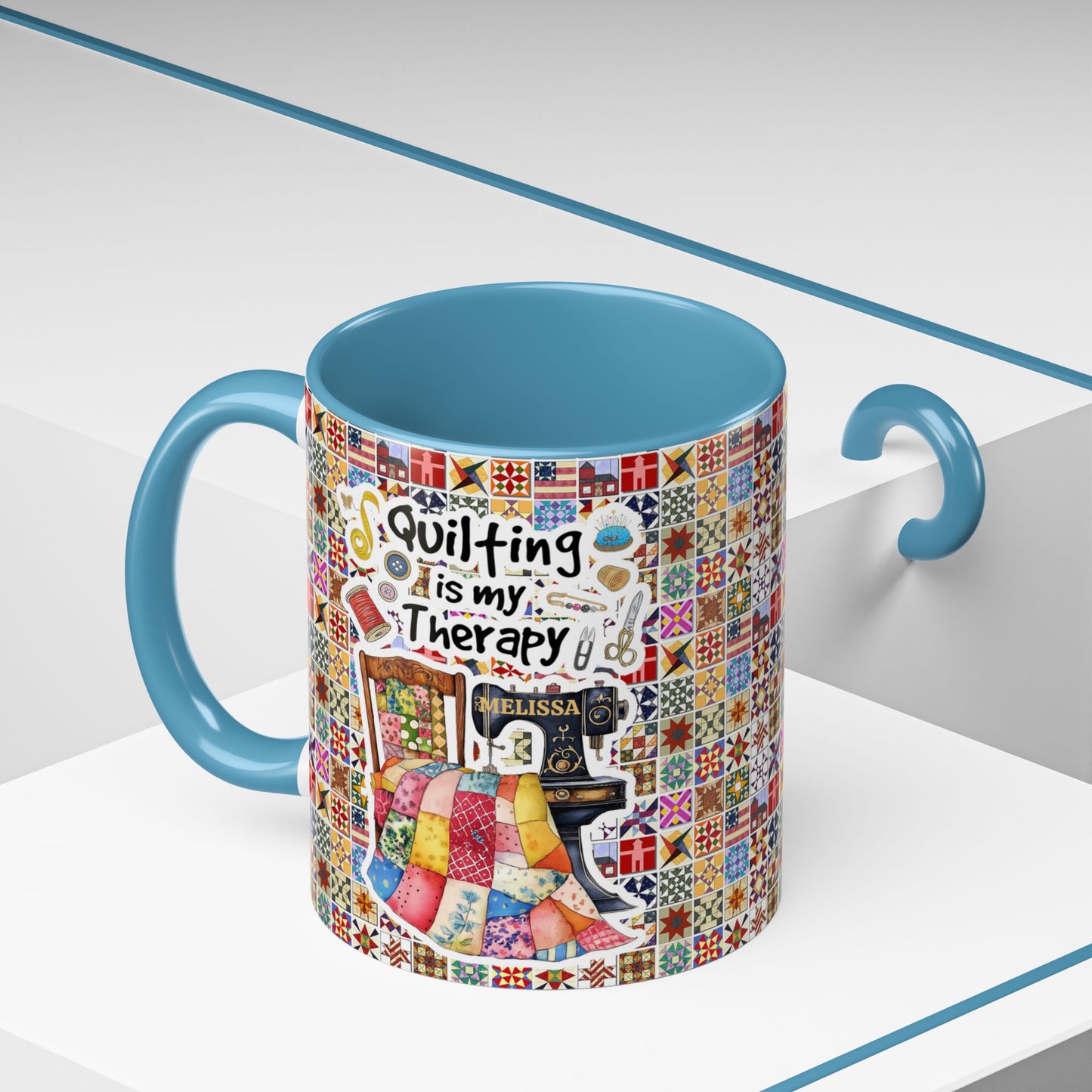 Quilting Lover Accent Mug Quilting Is My Therapy Personalized