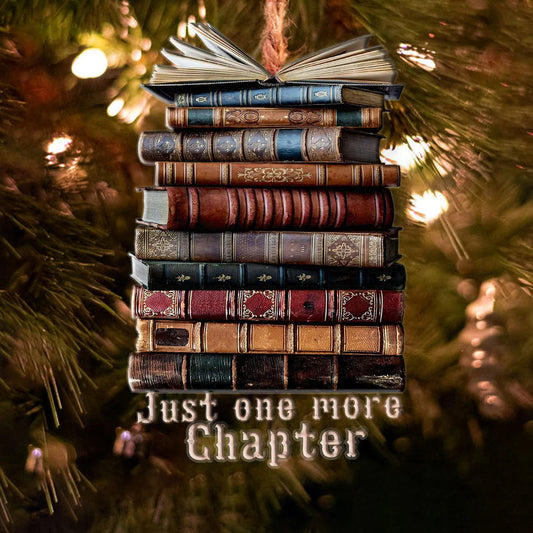 Vintage Book Stack Wooden Ornament Just One More Chapter