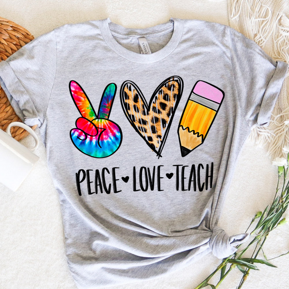 Teacher Graphic Tee Peace Love Teach