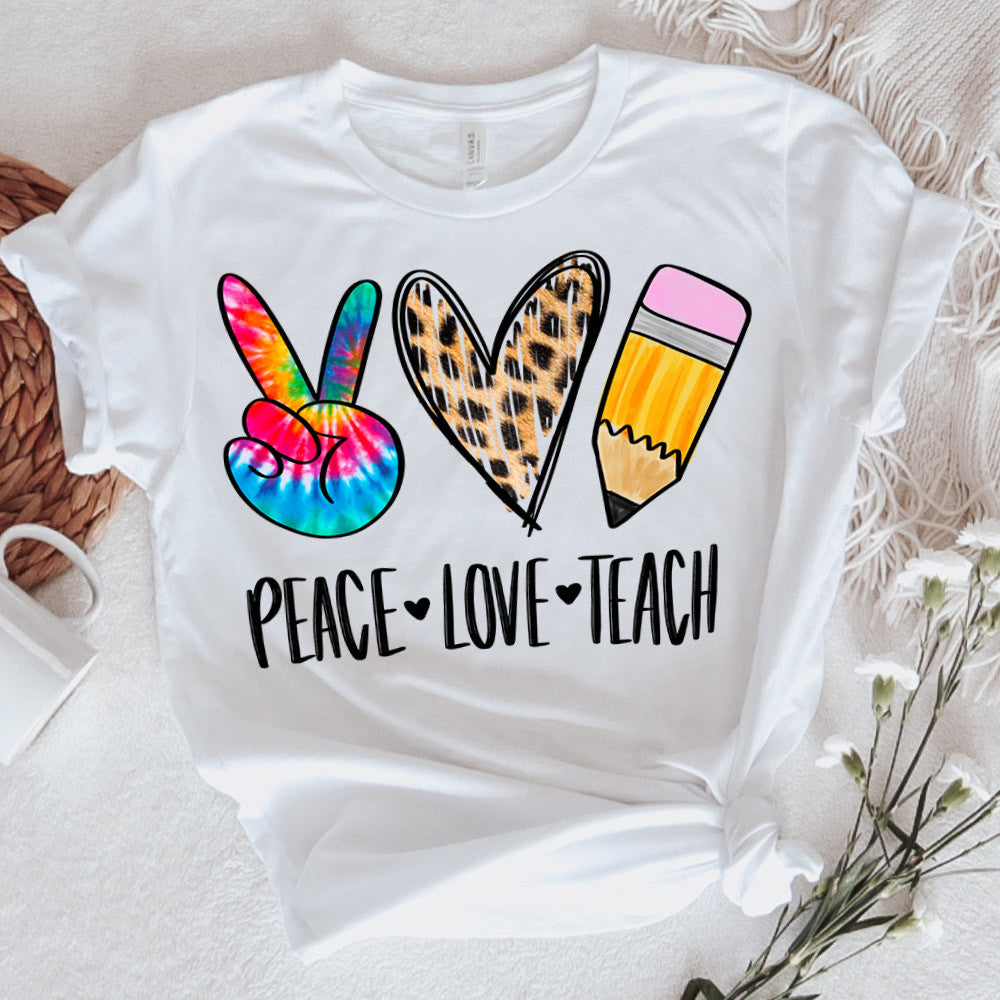 Teacher Graphic Tee Peace Love Teach