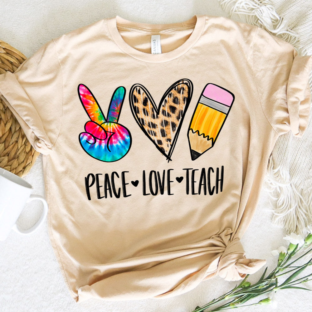 Teacher Graphic Tee Peace Love Teach