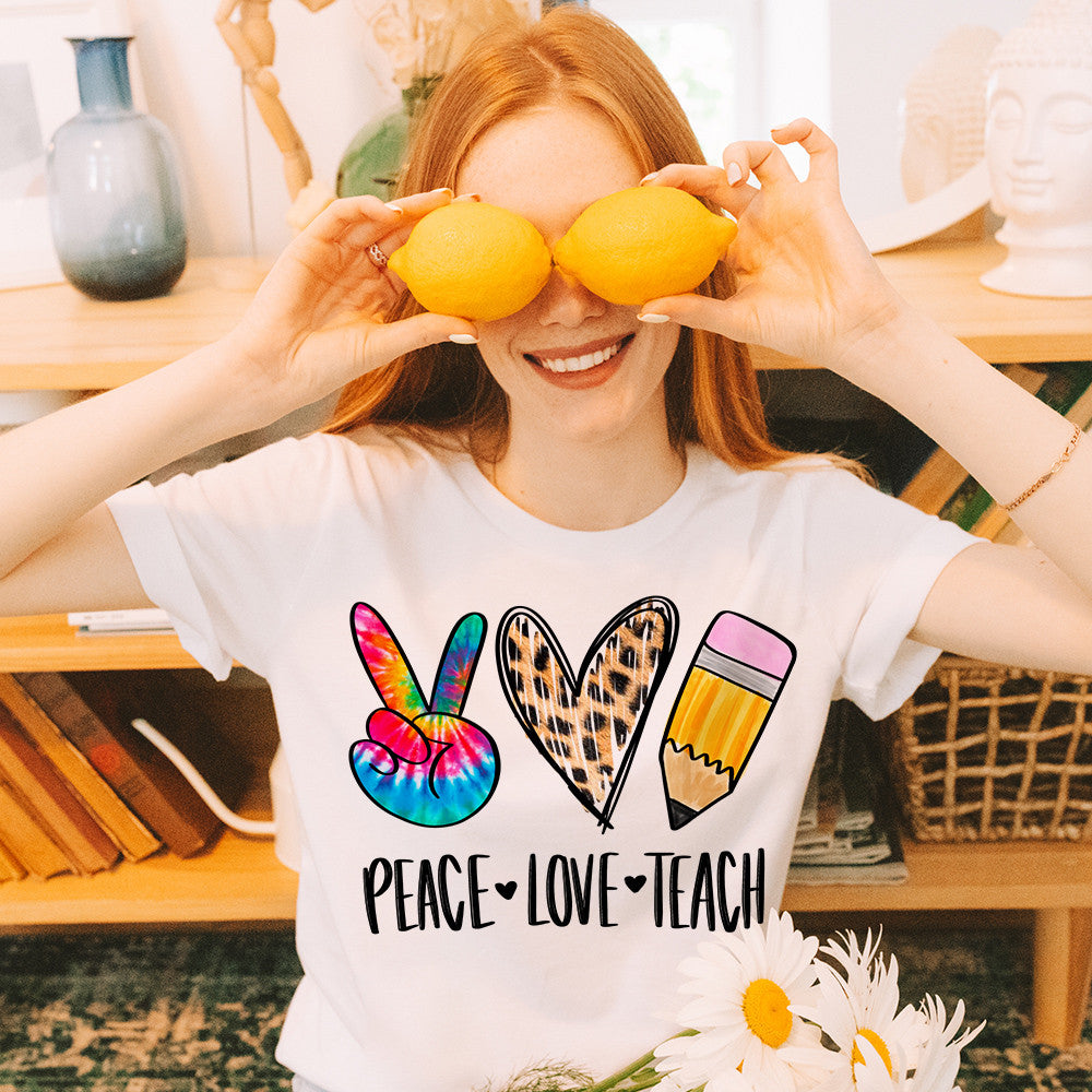 Teacher Graphic Tee Peace Love Teach