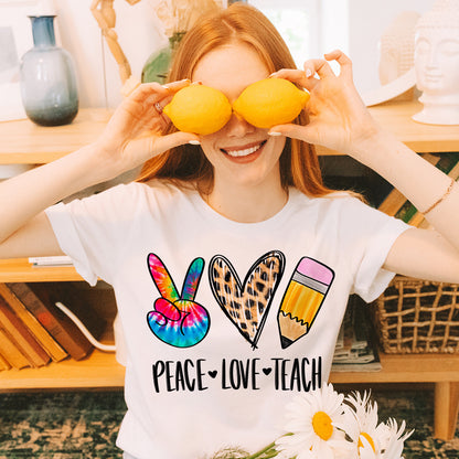 Teacher Graphic Tee Peace Love Teach