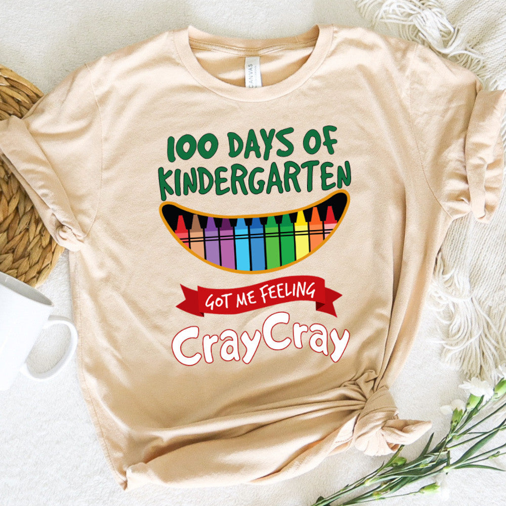 Teacher Graphic Tee Happy 100 Days Of Kindergarten