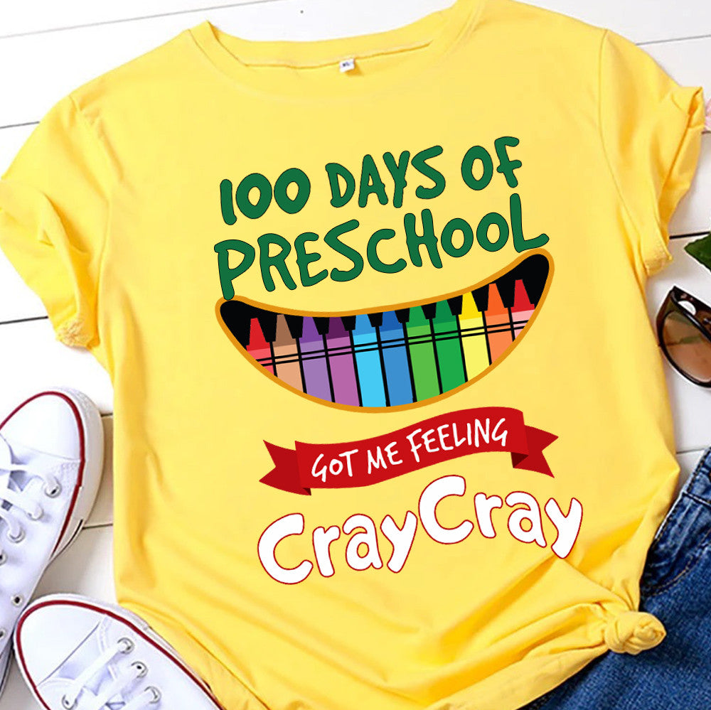 Teacher Graphic Tee Happy 100 Days Of PreSchool