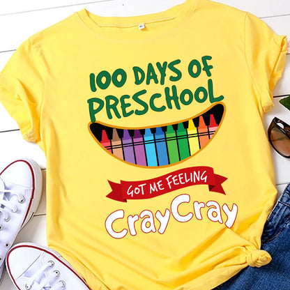 Teacher Graphic Tee Happy 100 Days Of PreSchool