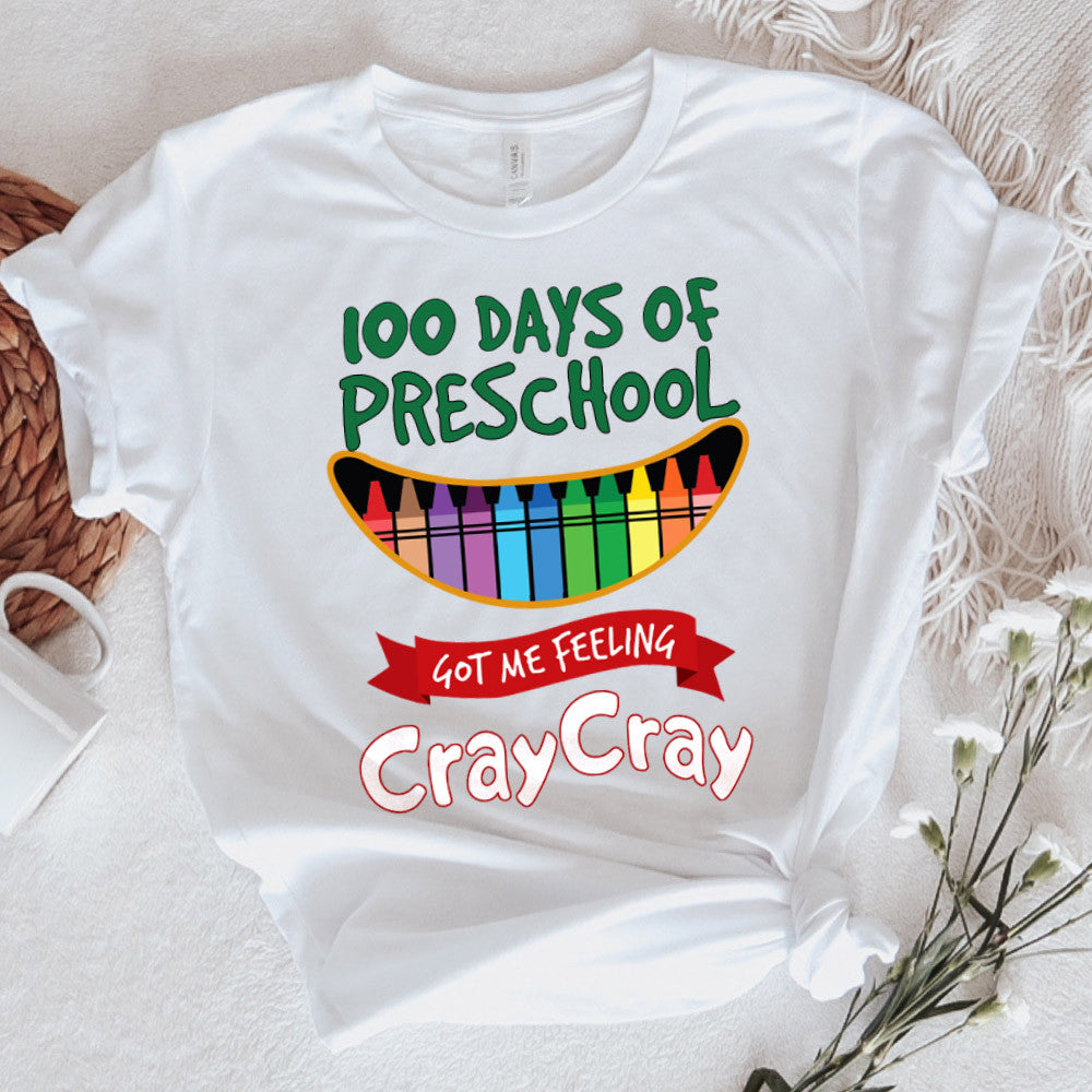 Teacher Graphic Tee Happy 100 Days Of PreSchool