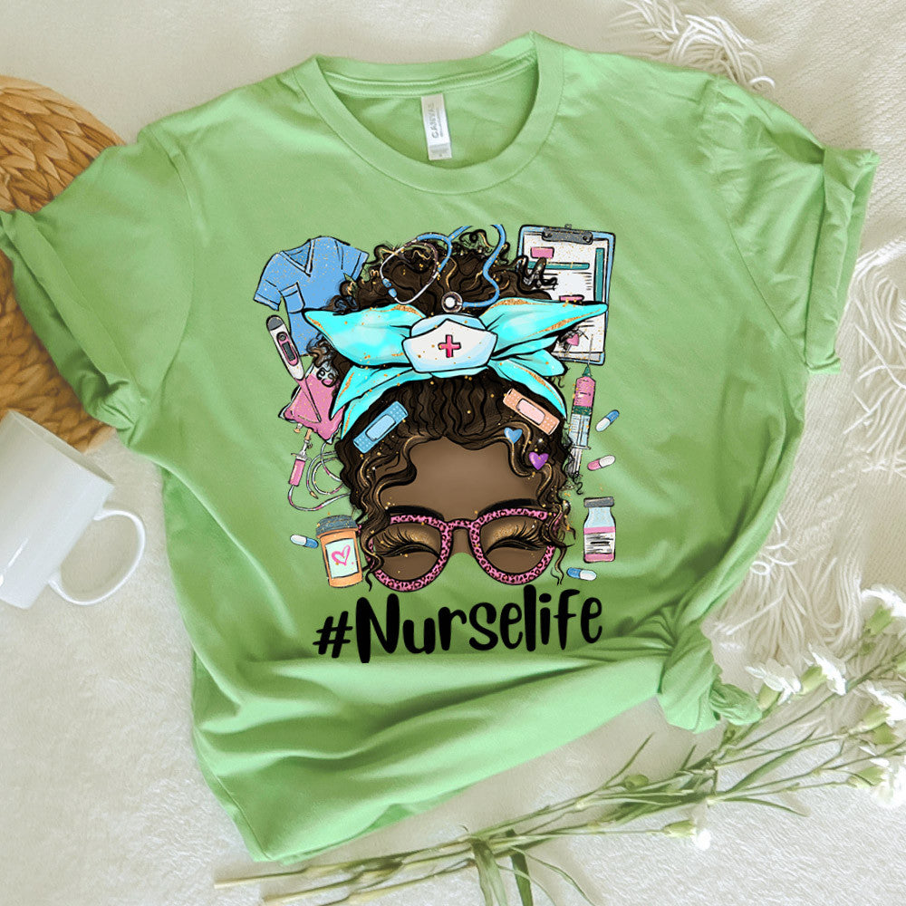 Nurse Graphic Tee Nurse Life Messy Bun Hair Black Girl