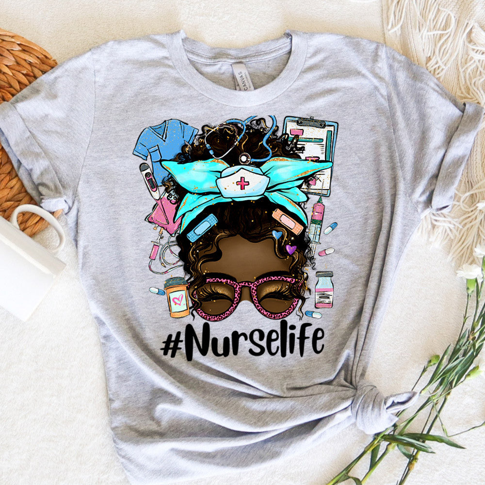 Nurse Graphic Tee Nurse Life Messy Bun Hair Black Girl