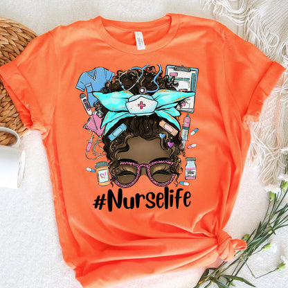 Nurse Graphic Tee Nurse Life Messy Bun Hair Black Girl