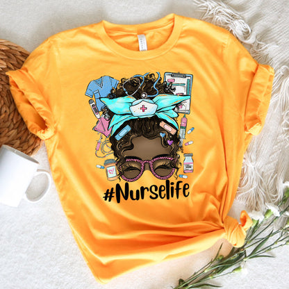 Nurse Graphic Tee Nurse Life Messy Bun Hair Black Girl