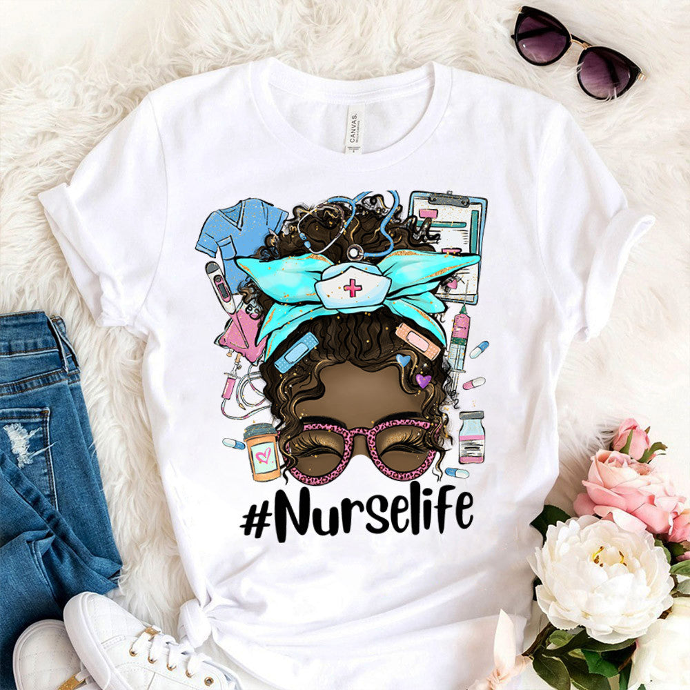 Nurse Graphic Tee Nurse Life Messy Bun Hair Black Girl