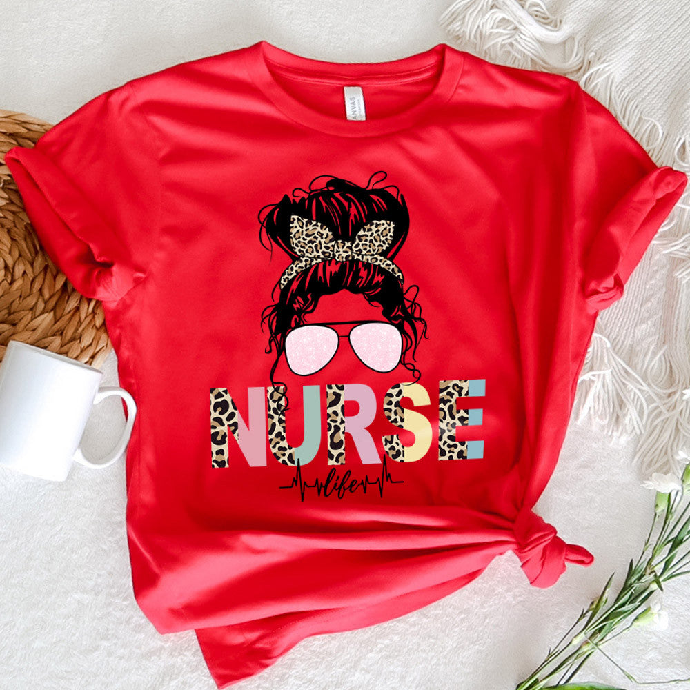 Nurse Graphic Tee Messy Bun Hair Nurse Life