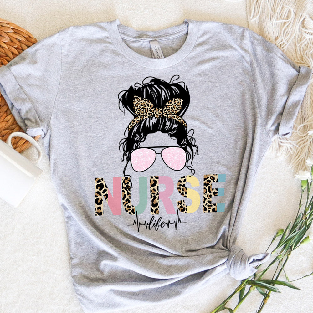 Nurse Graphic Tee Messy Bun Hair Nurse Life