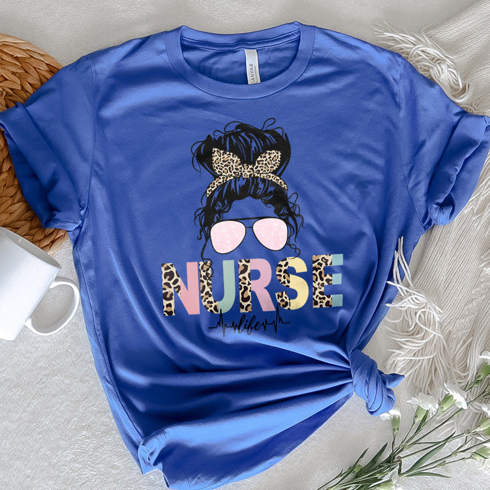 Nurse Graphic Tee Messy Bun Hair Nurse Life