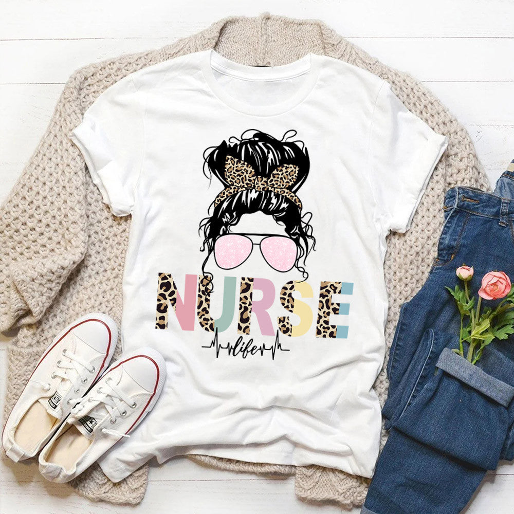 Nurse Graphic Tee Messy Bun Hair Nurse Life