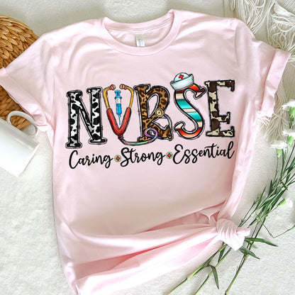 Nurse Graphic Tee Caring Strong Essential