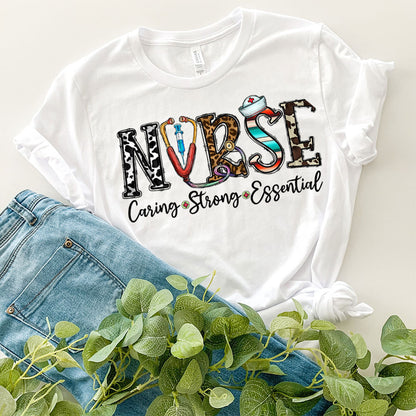 Nurse Graphic Tee Caring Strong Essential