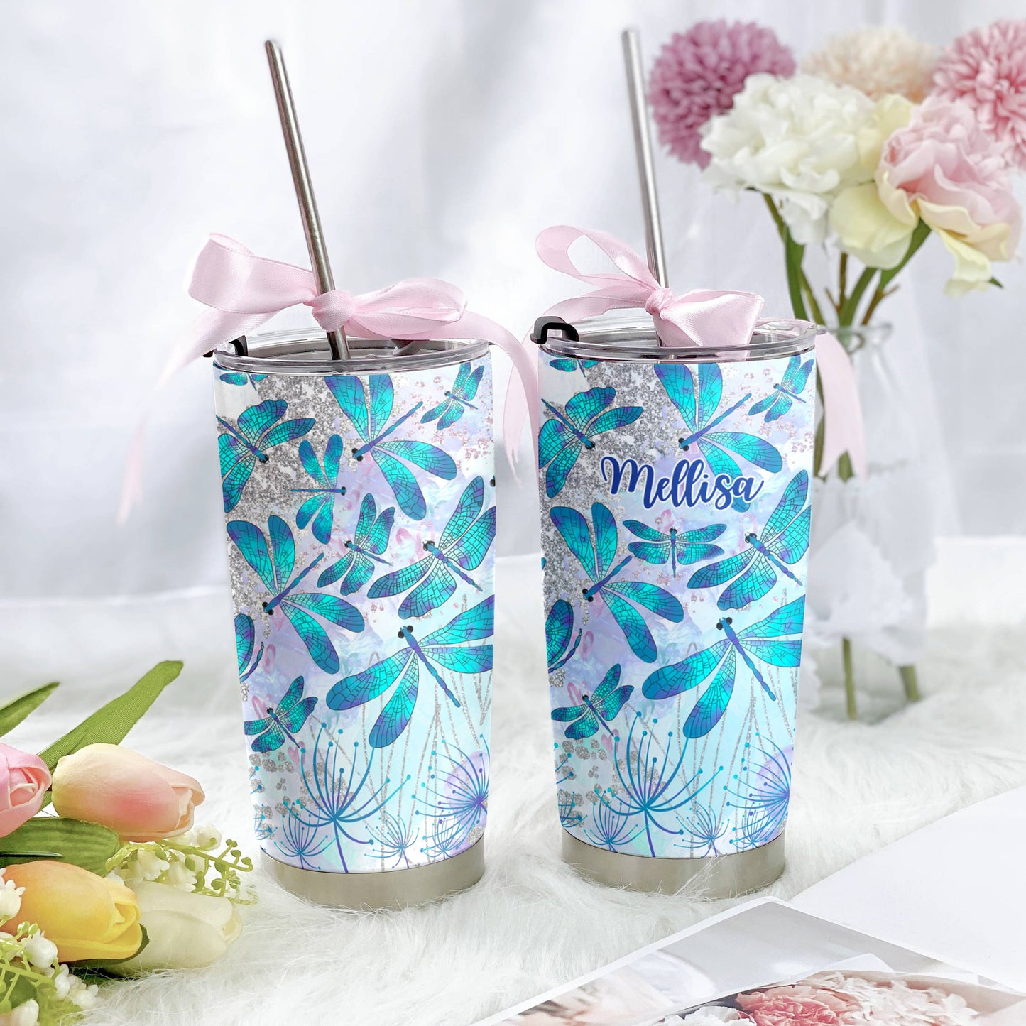 Dragonfly 20Oz Tumbler Personalized Blue Breeze