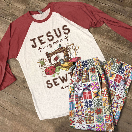 Sewing Lover Raglan Lounge Pajamas Jesus Is My Savior Sewing Are My Therapy