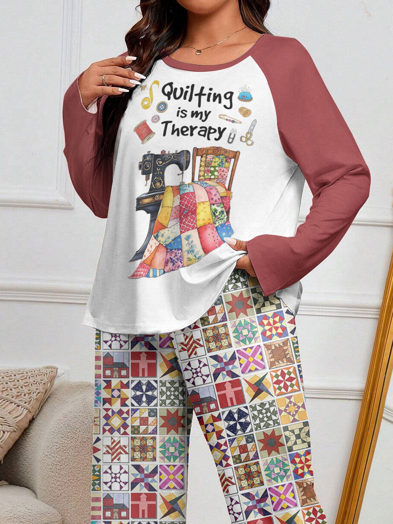 Sewing Lover Raglan Lounge Pajamas Quilting Is My Therapy