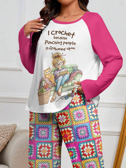 Crochet Lover Raglan Lounge Pajamas I Crochet Because Punching People Is Frowned Upon